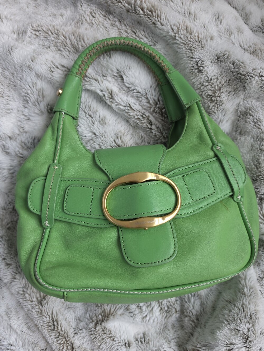 Antonio Melani Green Leather Hobo Shoulder Bag Gold Buckle Y2K Boho
